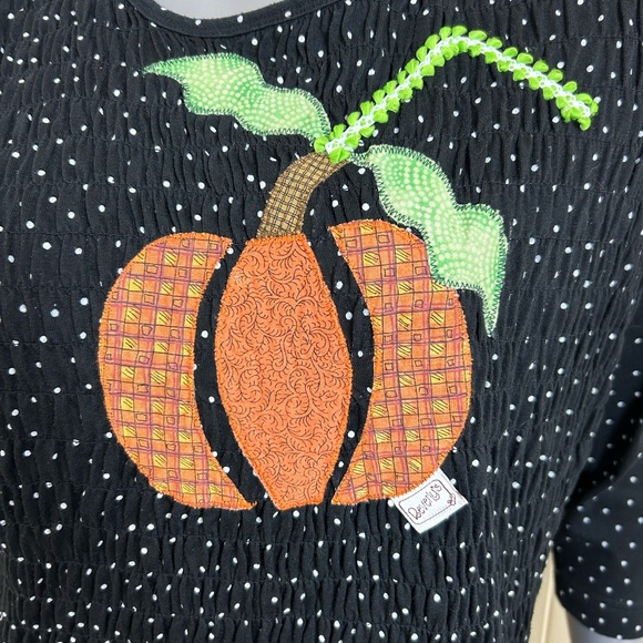 Beverly's Pumpkin Autumn Blouse Womens L Black White Polka Dot Crinkle Fabric - Picture 4 of 13